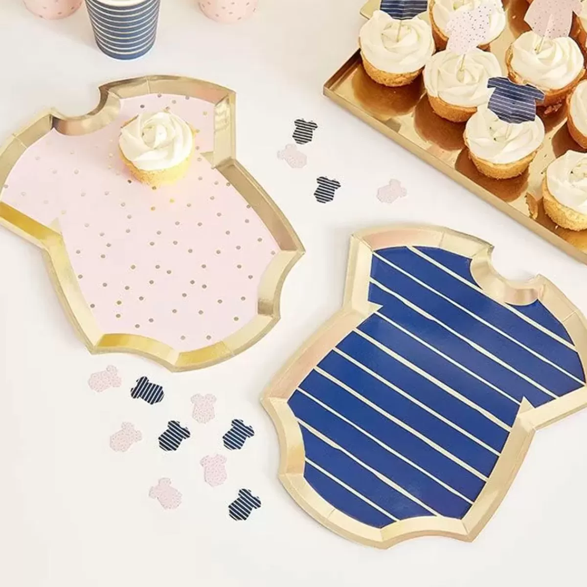 Pink And Navy-Ginger Ray Bordjes Rompers Navy & Pink Gender Reveal (8St)