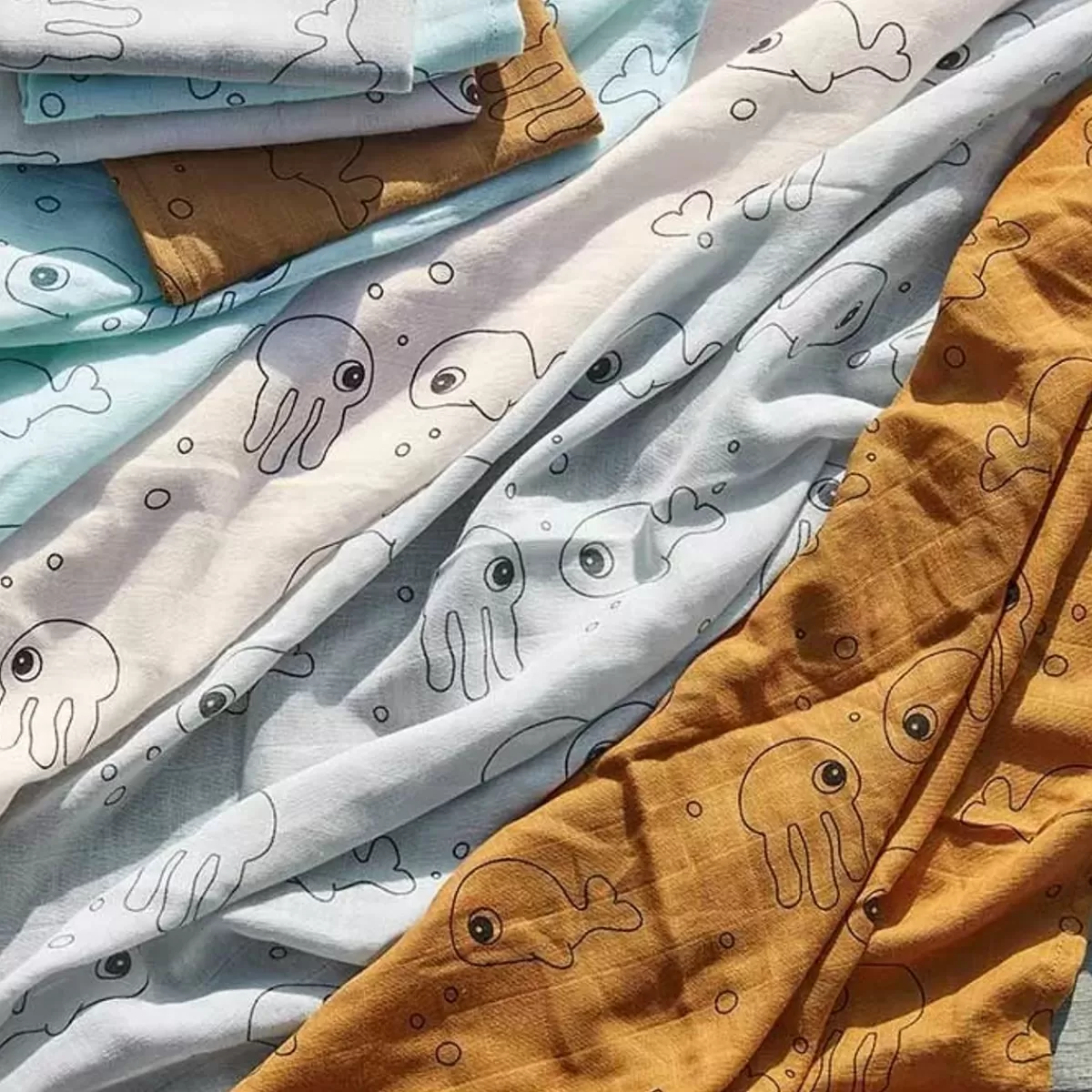 Kraamcadeau Jongen-Done by Deer Hydrofiele Doeken Xl Sea Friends Blauw (2St)