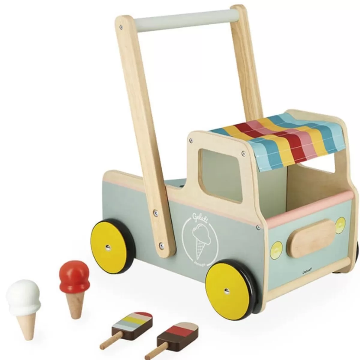 Houten Speelgoed-Janod Houten Loopwagen Ijscokar