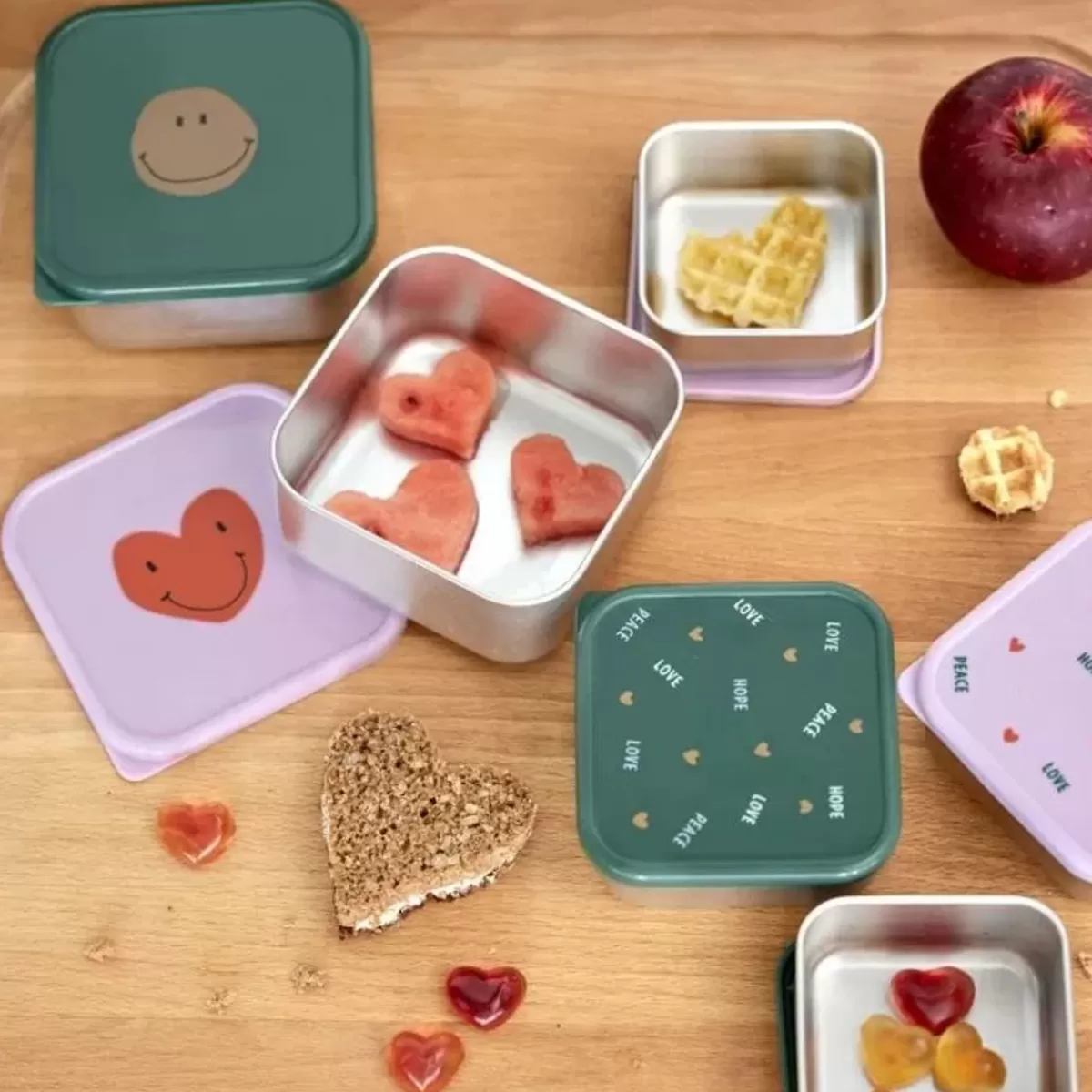 Broodtrommels-Lässig Lassig Happy Rascals Heart Lavender Snackboxen (3St) - Perfect Voor Pauzes