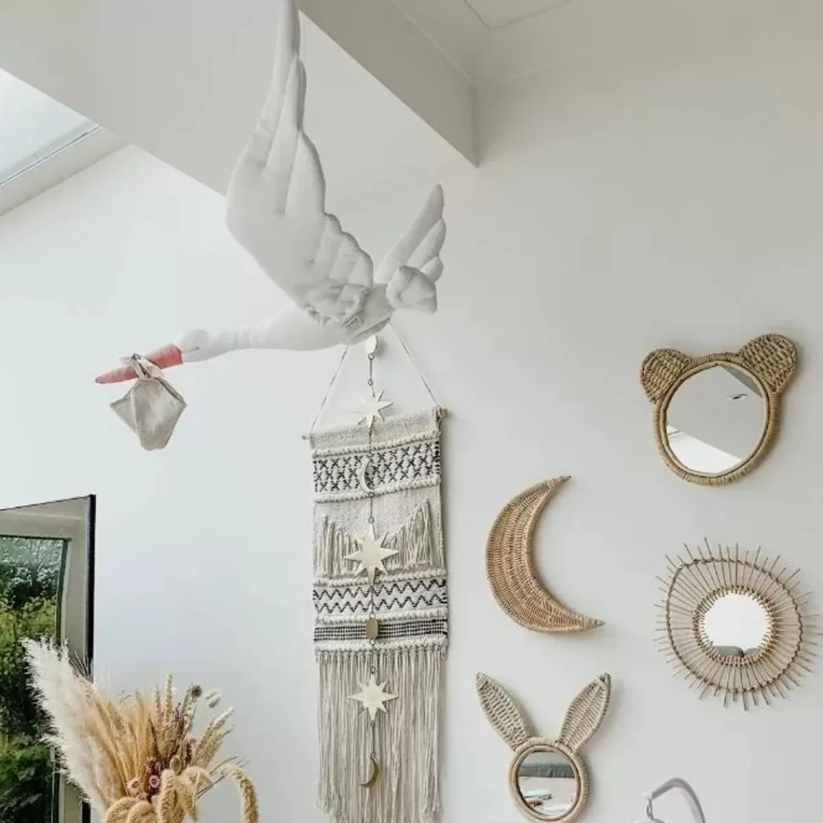 Overige Accessoires-Love Me Decoration Linnen Ooievaar Wit Met Buideltje