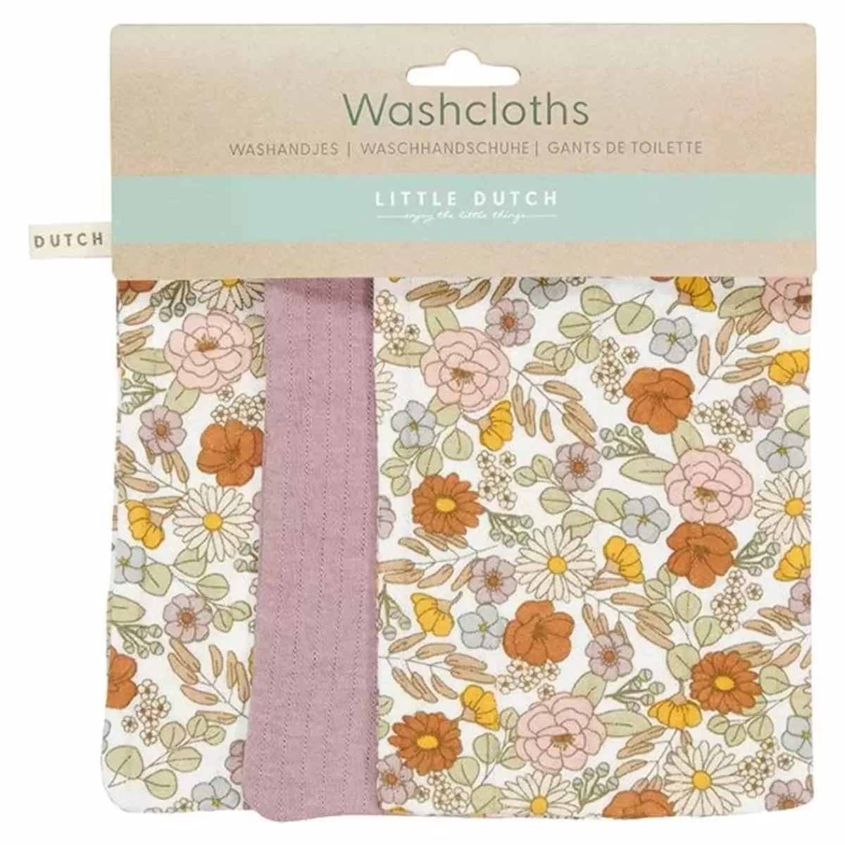 Washandjes-Little Dutch Washandjes Vintage Little Flowers/Mauve (3St)