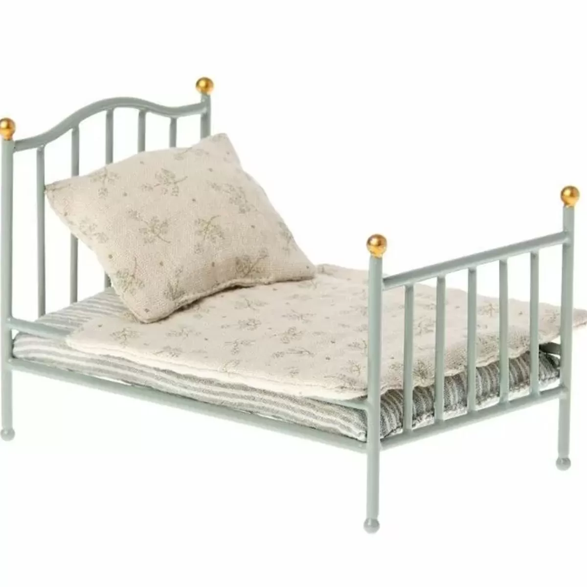Poppenhuizen & Toebehoren-Maileg Miniatuur Vintage Bed Muis Mint