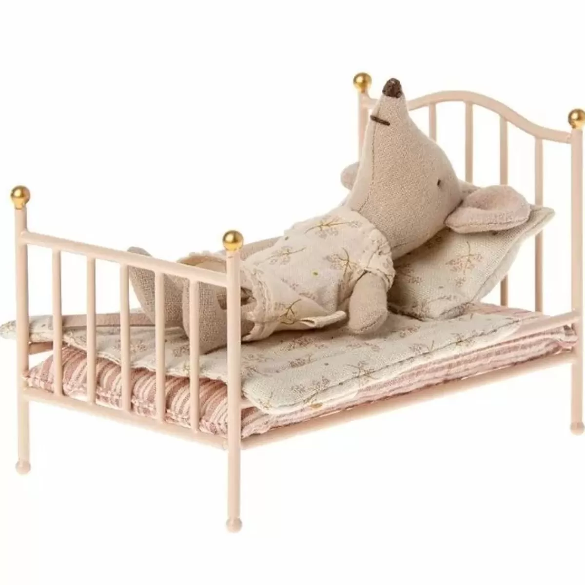 Poppenhuizen & Toebehoren-Maileg Miniatuur Vintage Bed Muis Rose