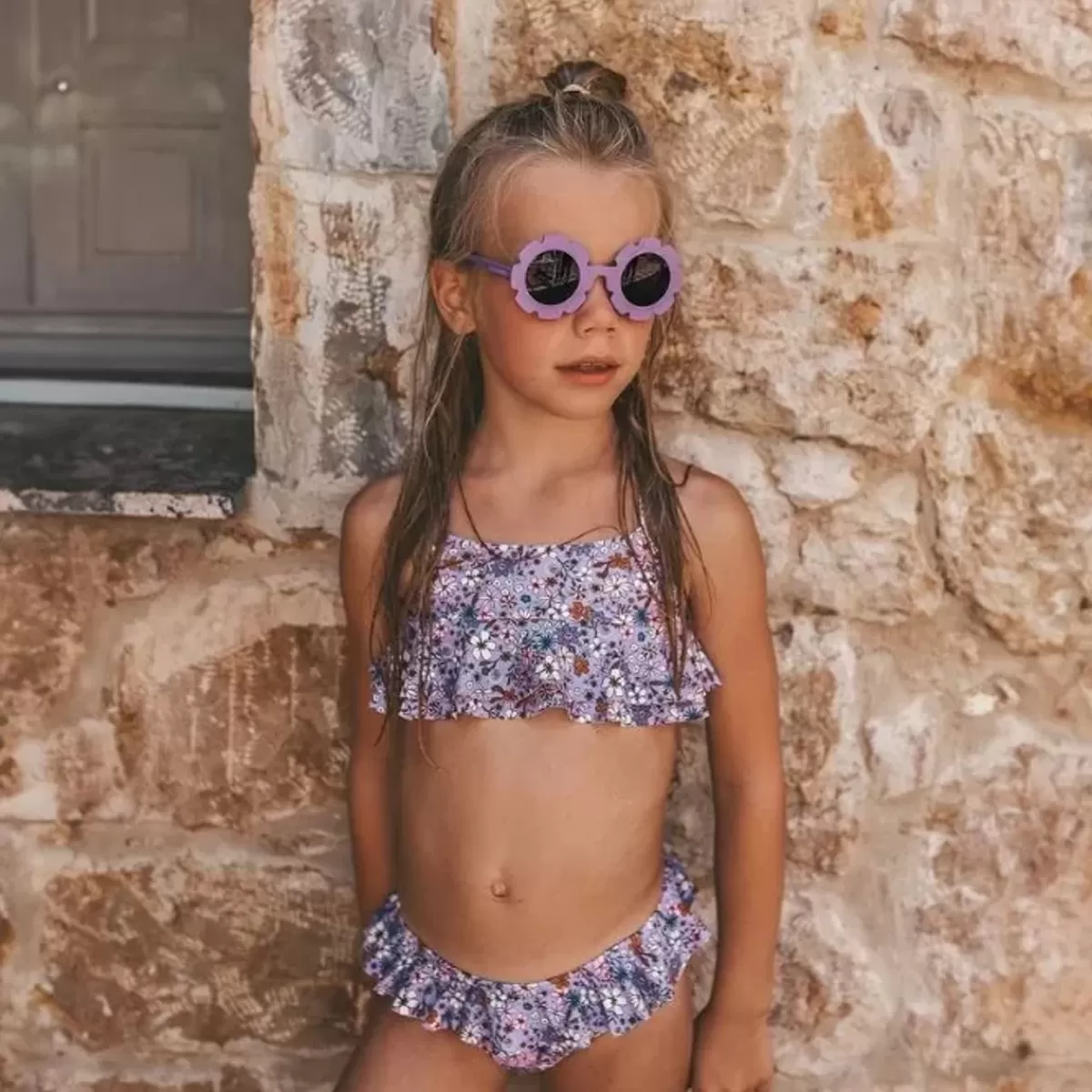 Zwemkleding-Salted Stories Sami Bikini | Maat 98/104 | Fleurs Chalk Violet | Upf50+
