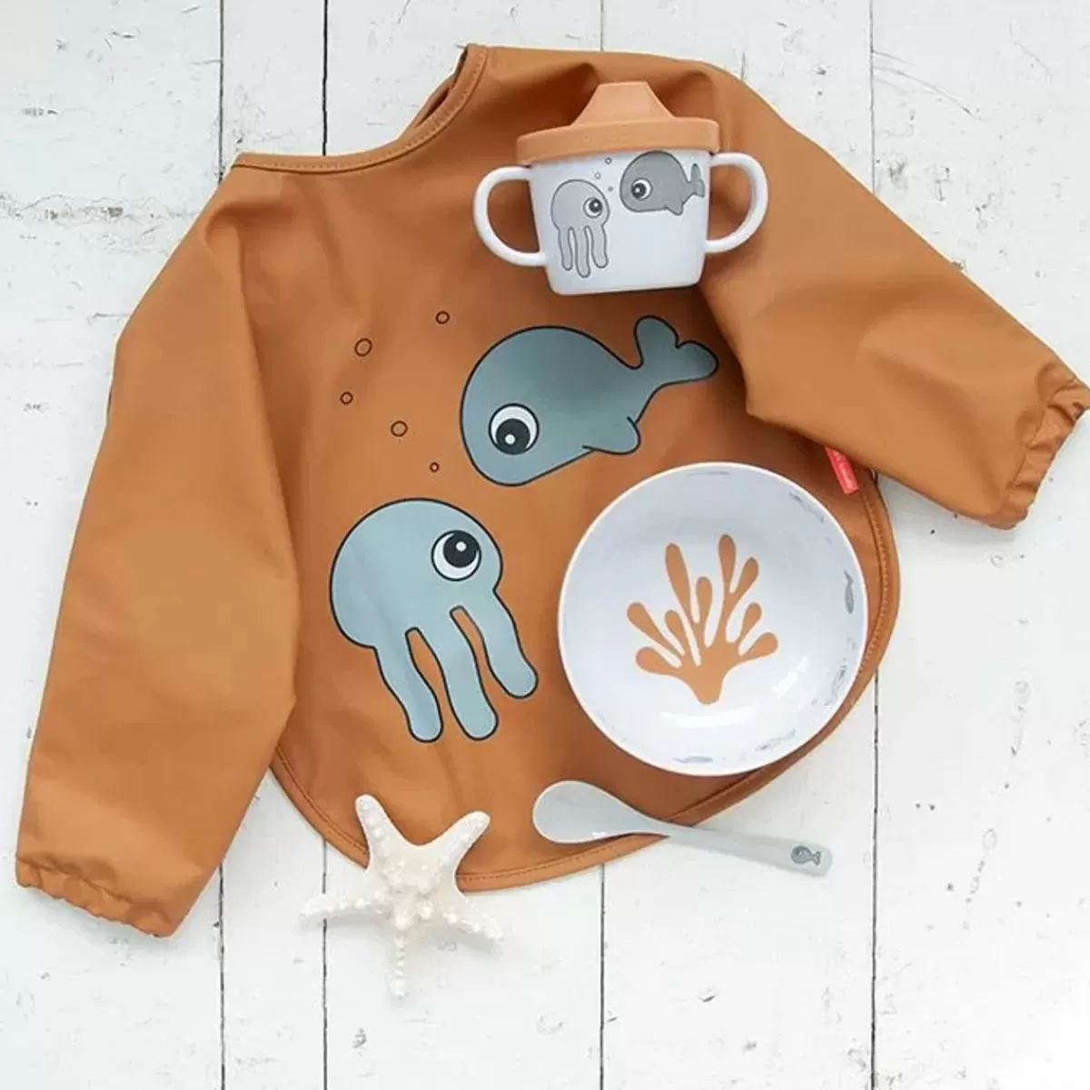 Slabbetjes-Done by Deer Slab Lange Mouwen Sea Friends Mustard (6-18M)