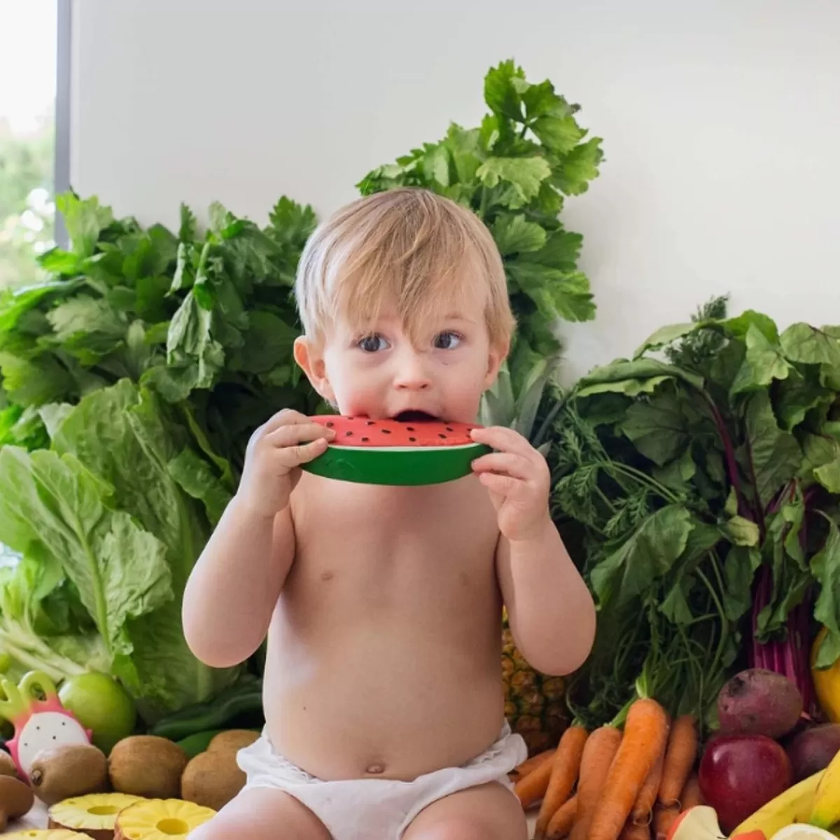Babyspeelgoed-Oli&Carol Wally The Watermelon - Natuurlijke Rubberen Bijtspeeltje Voor Babys | Kidsdeco.Nl